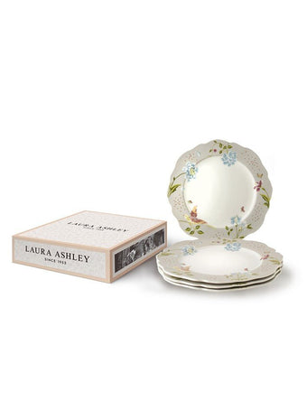 Heritage Cobblestone Pinstripe Set of 4 Scalloped Plates - Laura Ashley
