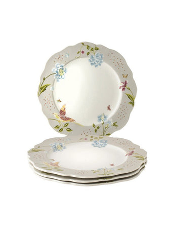 Heritage Cobblestone Pinstripe Set of 4 Scalloped Plates - Laura Ashley