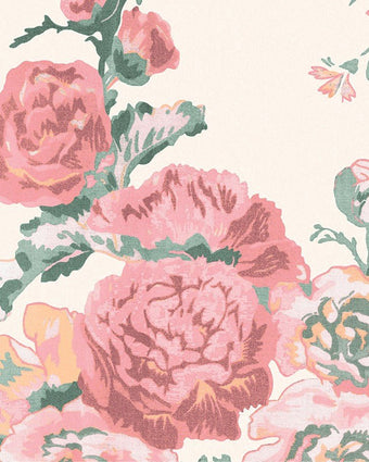 Hollyhocks Coral Pink Wallpaper - Close up view of wallpaper