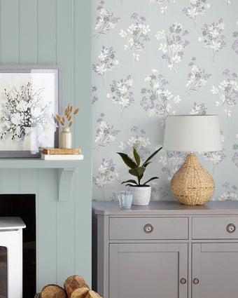 Igerna Pale Duck Egg Blue Wallpaper - View of wallpaper on a wall