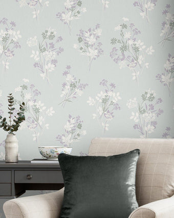 Igerna Pale Duck Egg Blue Wallpaper - View of wallpaper on a wall