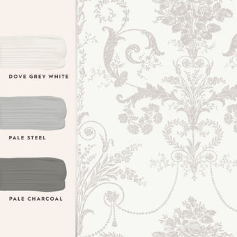 Josette Dove Grey and White Wallpaper - View of coordinating paint colors