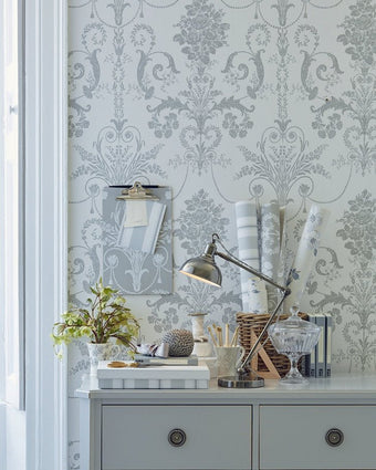 Josette Dove Grey and White Wallpaper Sample - Laura Ashley