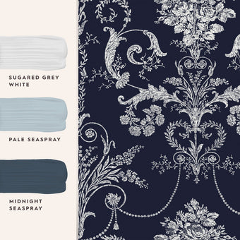 Josette Midnight Wallpaper -View of coordinating paint colors 