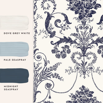 Josette Off White/Midnight Wallpaper - View of coordinating paint colors