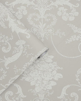Josette White/Dove Grey Wallpaper - Laura Ashley