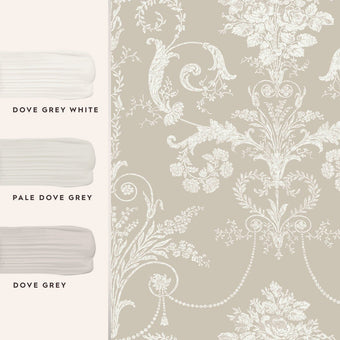 Josette White/Dove Grey Wallpaper Sample - View of coordinating paint colors