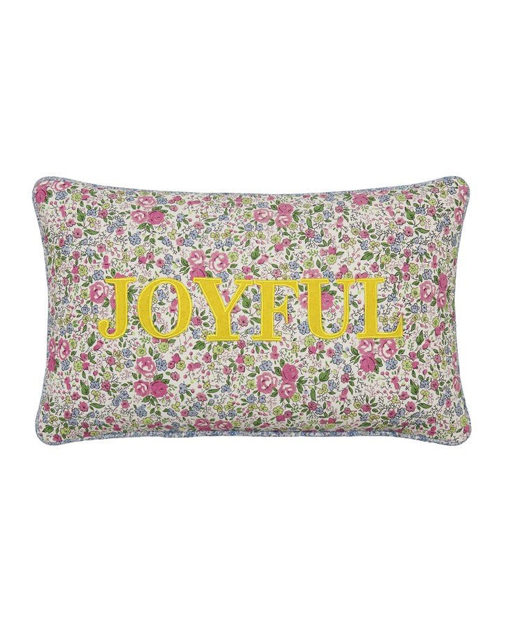 Joyful Coral Pink Ditsy Cushion - Close up view of cushion