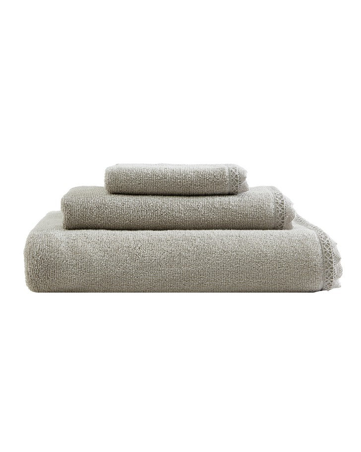 Juliette Lace Hem Grey 3 Piece Towel Set View of towel set