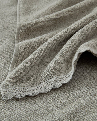 Juliette Lace Hem Grey 3 Piece Towel Set View of lace hem detail