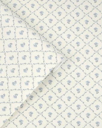 Kate Pale Seaspray Blue Wallpaper close up and wallpaper role