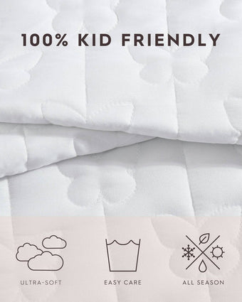 Kids Butterfly Kiss White Microfiber Reversible Quilt Set - View of information about quilt