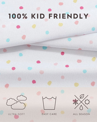Kids Confetti Pink Microfiber Sheet Set - View of information about sheets