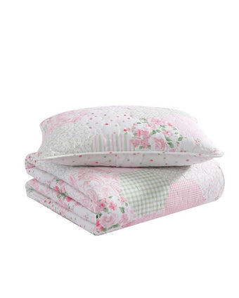 Kids Ellyn Pink Microfiber Reversible Quilt Set - View of folded quilt and sham