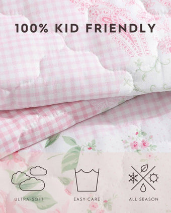 Kids Ellyn Pink Microfiber Reversible Quilt Set - View of information about quilt