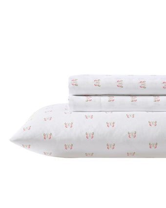 Kids Fluttery Friends Pink Microfiber Sheet Set - View of folded sheets and pillowcase