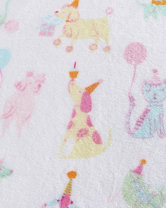Laura Ashley Kids Party Animals Ultra Soft Plush Fleece Throw close up view of print on the throw