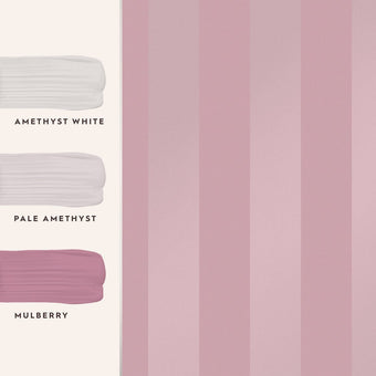 Lille Pearlescent Stripe Mulberry Purple Wallpaper Sample -  View of coordinating paint colors