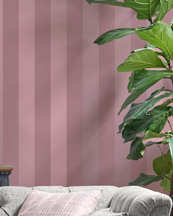 Lille Pearlescent Stripe Mulberry Purple Wallpaper  - View of wallpaper on a wall