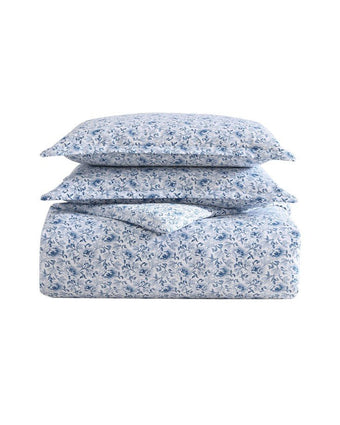 Lorelei Indigo Sateen Duvet Cover Set  view of folded duvet and 2 shams