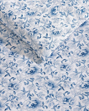 Lorelei Indigo Sateen Duvet Cover Set close up view of duvet print