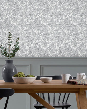 Louise Slate Grey Wallpaper - View of wallpaper on a wall