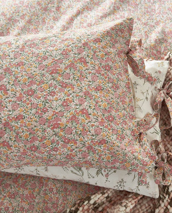 Loveston Coral Pink Duvet Cover Set - Closeup view of floral print