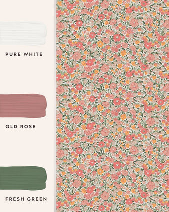Loveston Coral Pink Wallpaper view of wallpaper and coordinating paint colors