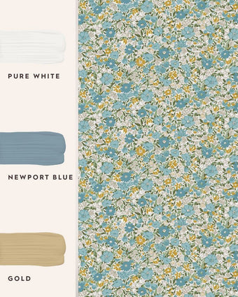 Loveston Newport Blue Wallpaper view of wallpaper and coordinating paint colors