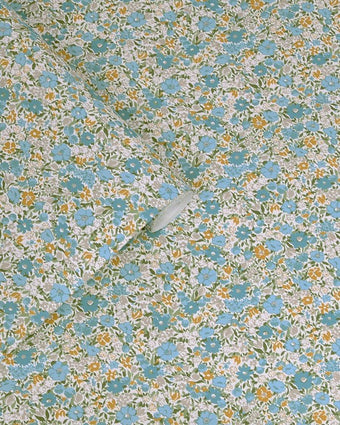 Loveston Newport Blue Wallpaper view of wallpaper and roll of wallpaper