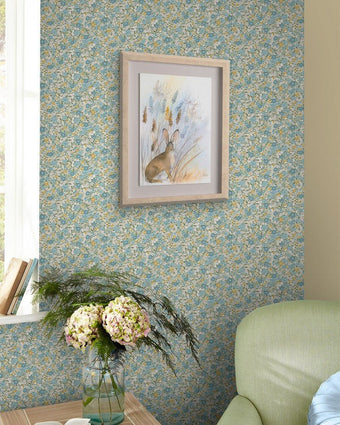 Loveston Newport Blue Wallpaper view of wallpaper on a wall