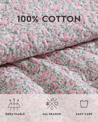 Loveston Pink Reversible Quilt Set - View of information about quilt