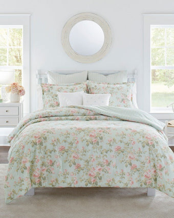 Madelynn Duvet Cover Bonus Set - View of duvet cover, standard shams, euro shams, and decorative pillows on a bed