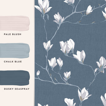 Magnolia Grove Dusky Seaspray Wallpaper - View of coordinating paint colors