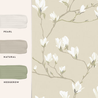 Magnolia Grove Natural Wallpaper Sample - View of coordinating paint colors