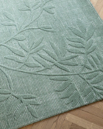Mari Mineral Green Rug close up view of a rug