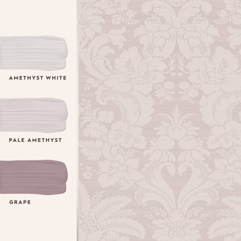 Martigues Sugared Violet Wallpaper Sample - View of coordinating paint colors- 