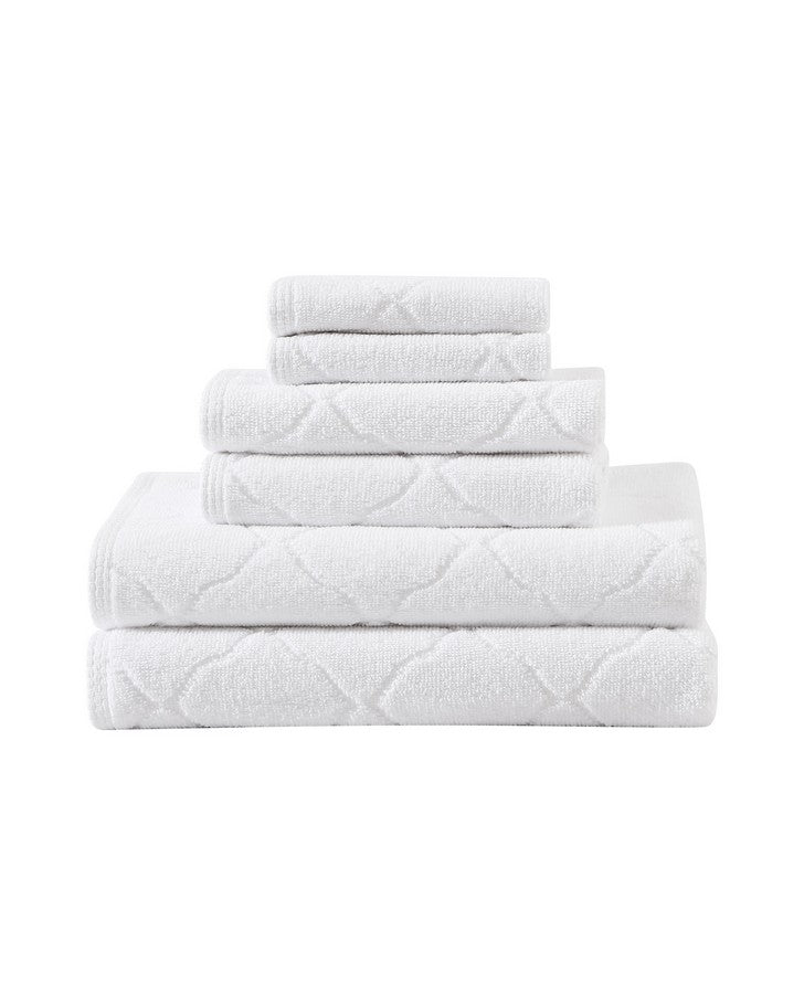 The Clean Store 6 Piece White Cotton Diamond Bath Towel Set (2 Bath Towels, 2 Hand Towels and 2 Washcloths)