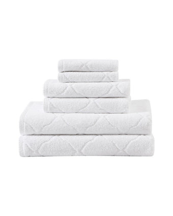 Maude Solid Jacquard White Quick Dry Cotton Terry 6 Piece Towel Set - View of folded set of towels