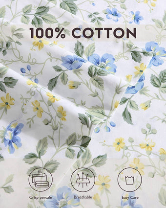 Meadow Floral Blue Cotton Sateen Sheet Set - Laura Ashley