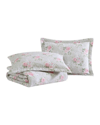 Melany Pink Quilt Set - View of folded quilt and shams