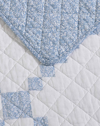 Melody Patchwork Blue Quilt - View of reverse side of quilt