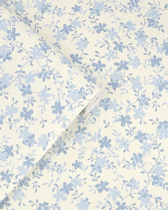 Misterton Trail Pale Seaspray Blue Wallpaper close up and wallpaper roll