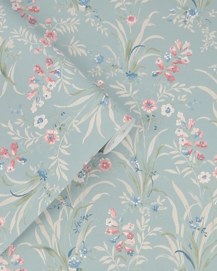 Mosedale Posy Dark Duck Egg Blue Wallpaper