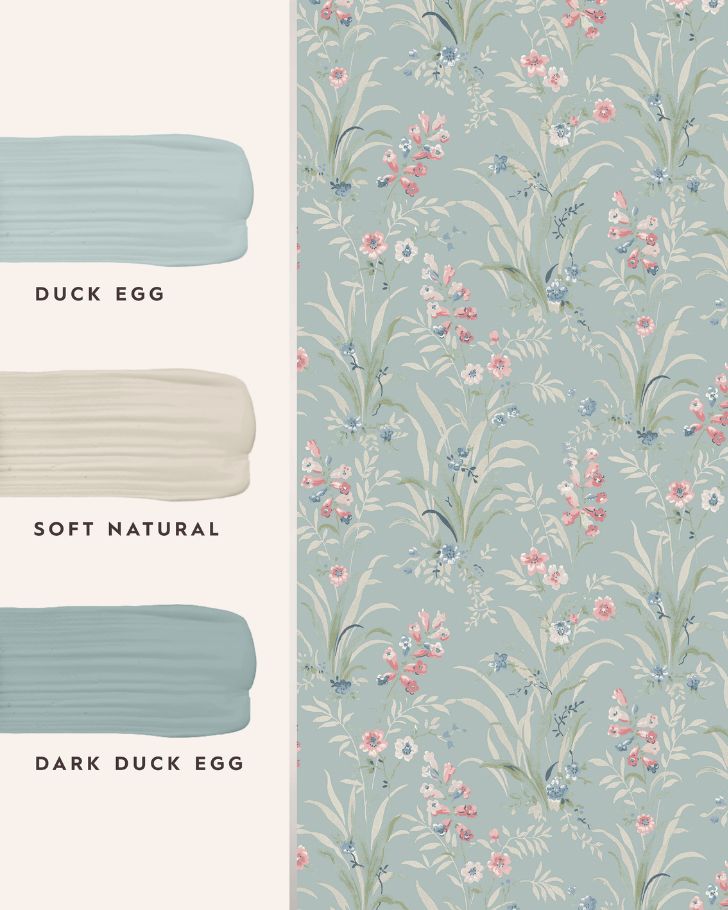 Mosedale Posy Dark Duck Egg Blue Wallpaper Sample