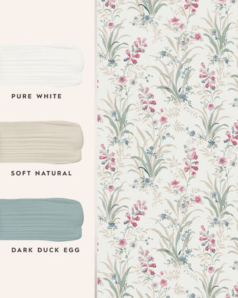 Mosedale Posy Soft Natural Wallpaper with featured coordinating paints