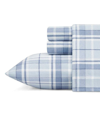 Mulholland Plaid Soft Blue Flannel Sheet Set - Laura Ashley