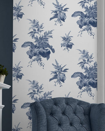 Narberth Midnight Seaspray Blue Wallpaper - View of wallpaper on a wall