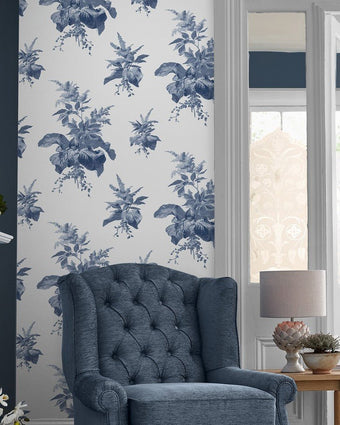 Narberth Midnight Seaspray Blue Wallpaper - View of wallpaper on a wall