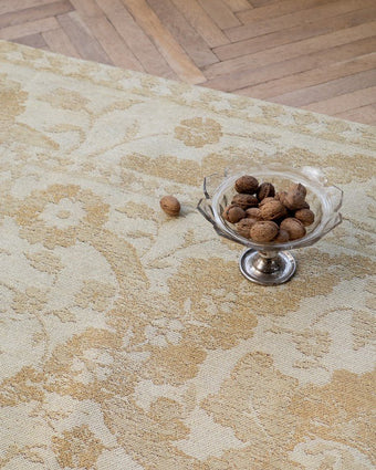 Newborough Pale Gold Rug view of front of rug